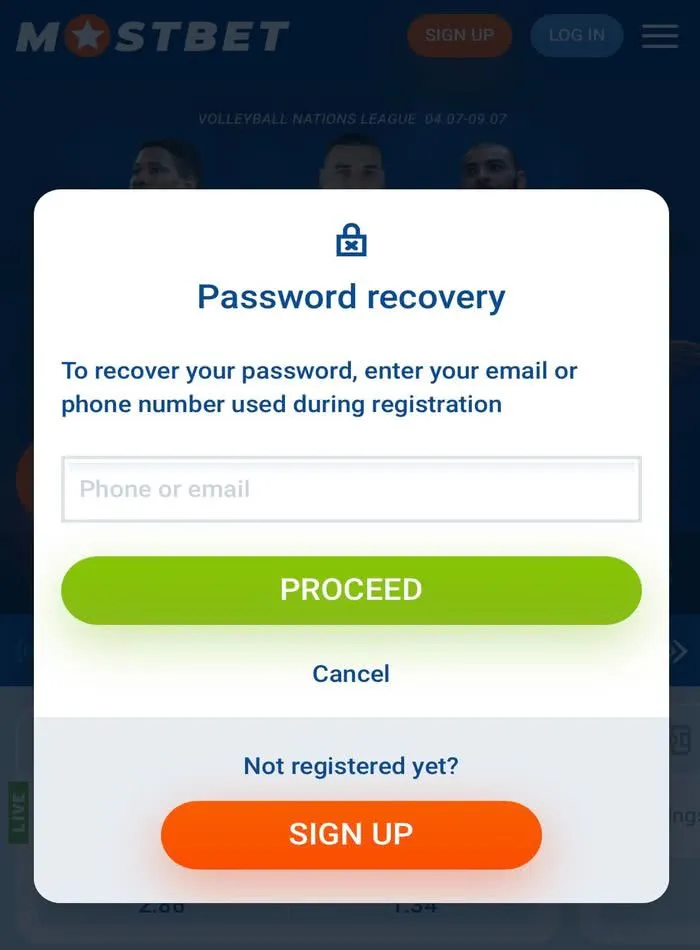 Mostbet password recovery